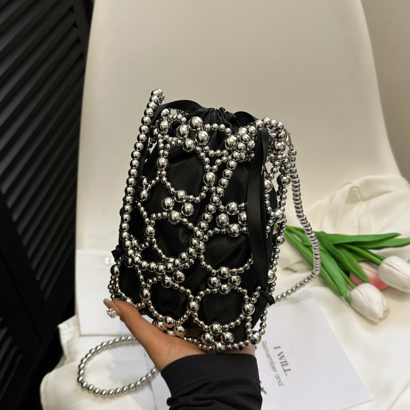 White Beading Bucket Shoulder  - Luxury Bags On Sales review and price